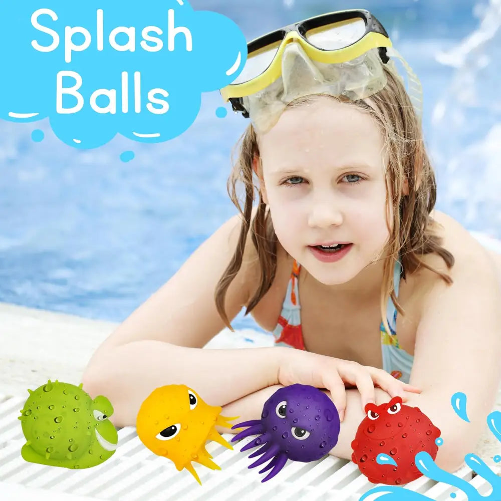 4E’s Novelty 4 Packs Sea Animal Water Balls Sensory Octopus Squishy Pool Toys for Kids ages 3-5