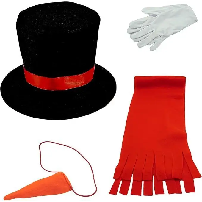 4E’s Novelty 4-Piece Snowman Costume Kit – Top Hat Shawl Gloves & Carrot Nose