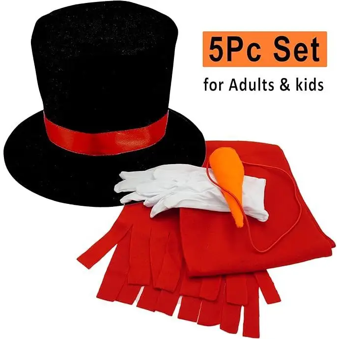 4E’s Novelty 4-Piece Snowman Costume Kit – Top Hat Shawl Gloves & Carrot Nose