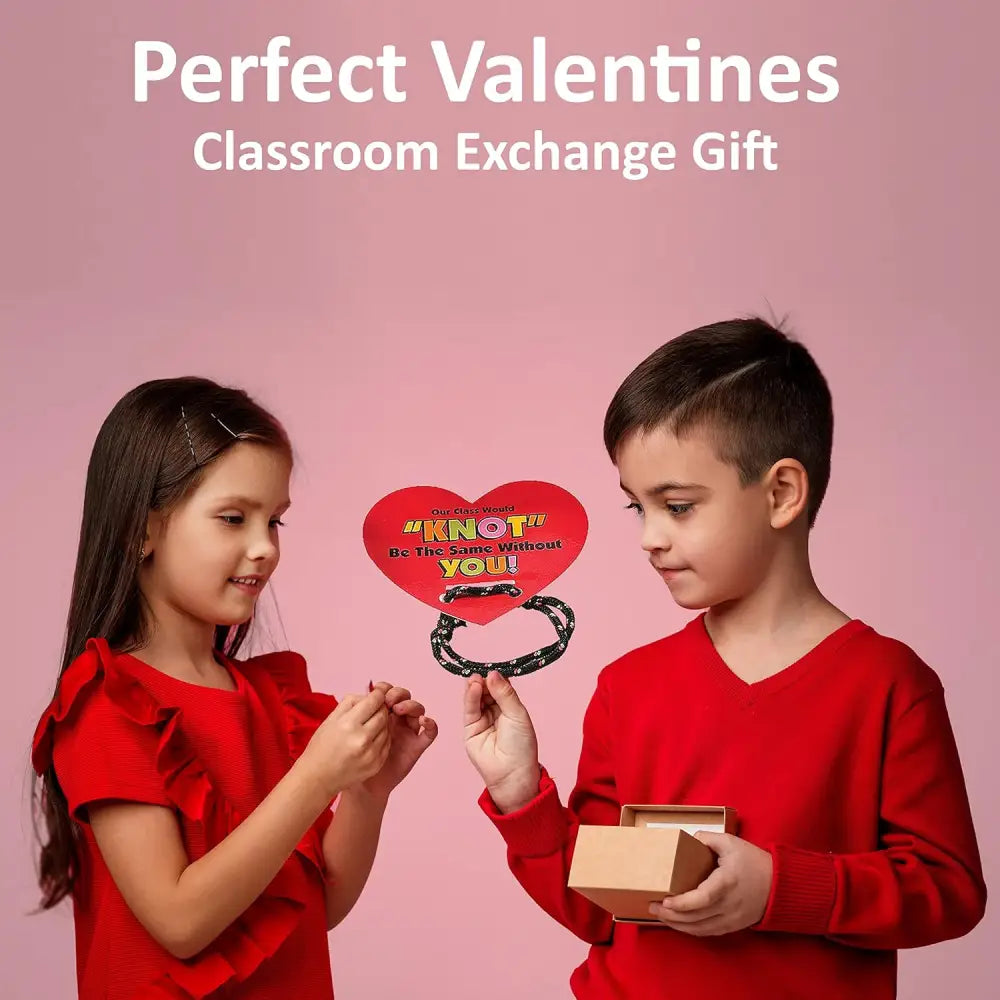 4E’s Novelty 48-Pack Friendship Bracelets with Valentine Cards – Classroom Party Favors for Kids