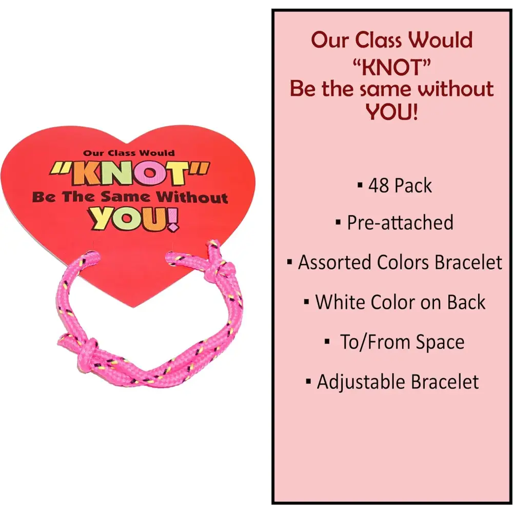 4E’s Novelty 48-Pack Friendship Bracelets with Valentine Cards – Classroom Party Favors for Kids