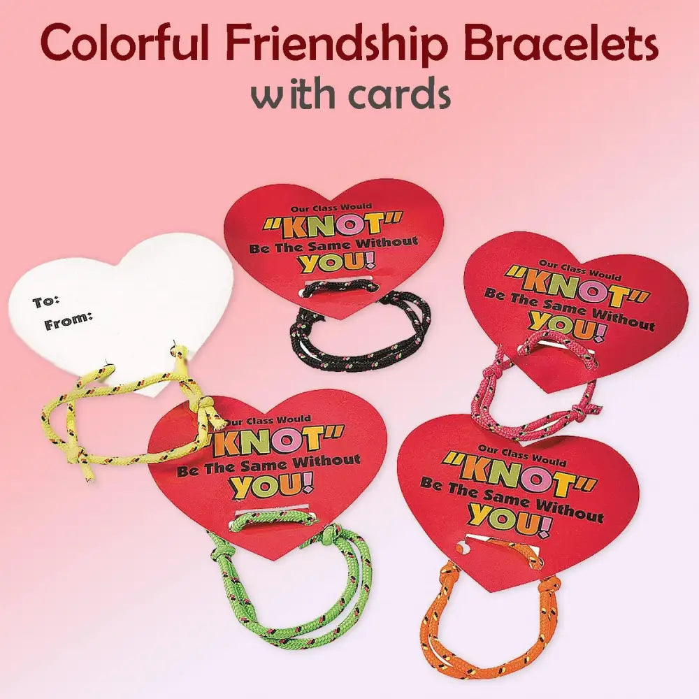 4E’s Novelty 48-Pack Friendship Bracelets with Valentine Cards – Classroom Party Favors for Kids