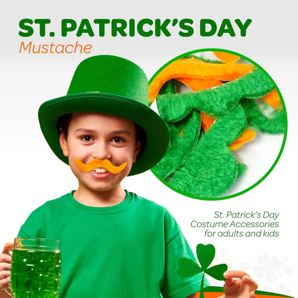 4E’s Novelty 48-Pack St. Patrick’s Day Mustache Set – Fun Green & Orange Self-Adhesive Accessories