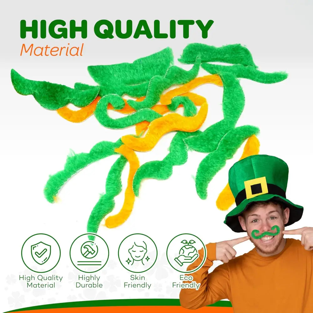 4E’s Novelty 48-Pack St. Patrick’s Day Mustache Set – Fun Green & Orange Self-Adhesive Accessories