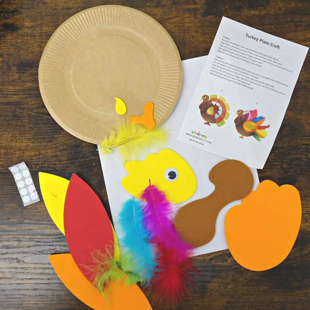 4Eโs Novelty 4pcs Thanksgiving Craft for Kids- Turkey Plate Pilgrim Magnet Turkey Monster Thankful Tree - Thanksgiving