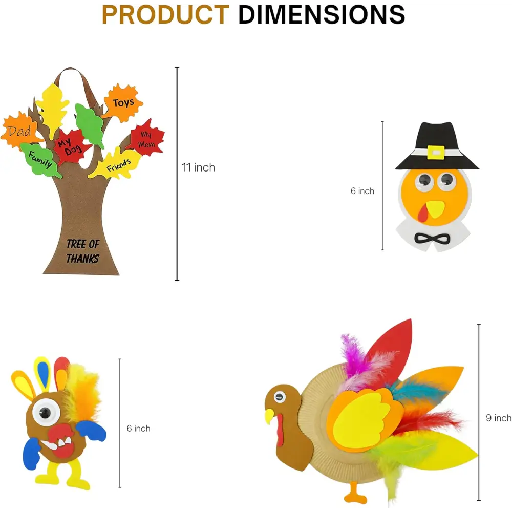 4Eโs Novelty 4pcs Thanksgiving Craft for Kids- Turkey Plate Pilgrim Magnet Turkey Monster Thankful Tree - Thanksgiving