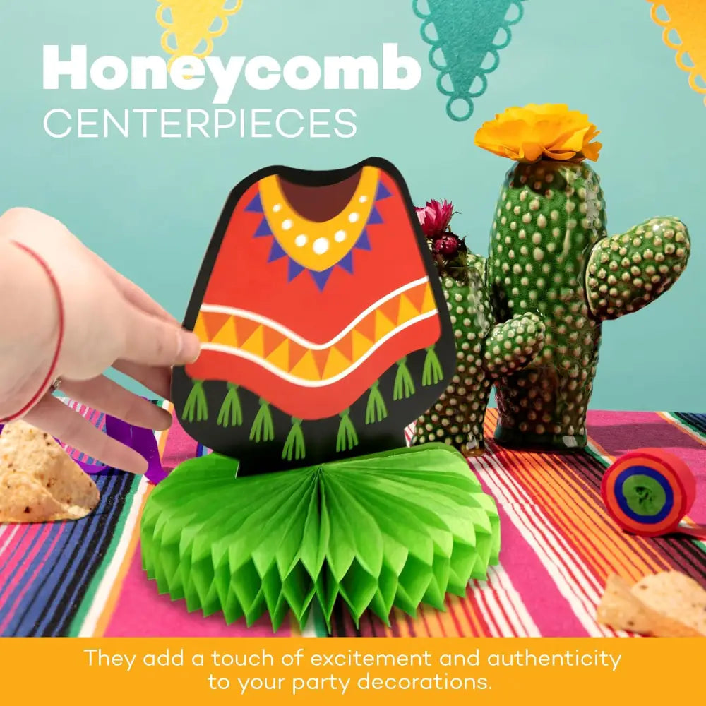 4E’s Novelty 5 Pack Cinco de Mayo Honeycomb Centerpiece – Fiesta Party Decorations for Taco Tuesday Birthdays & Mexican