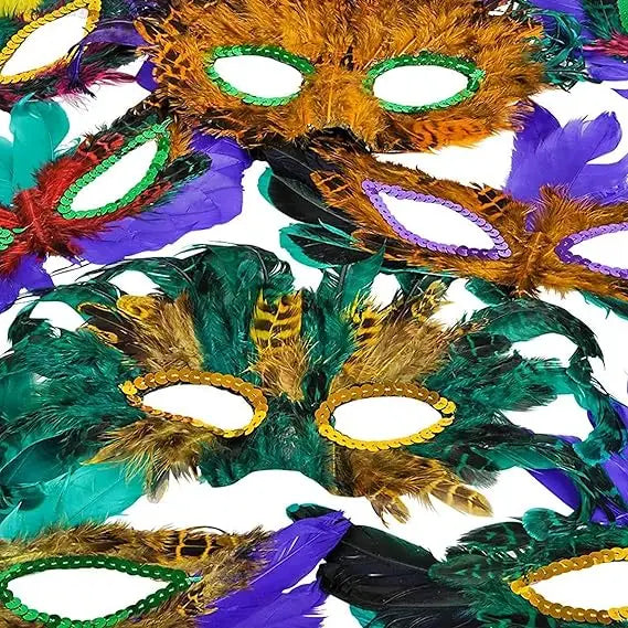 4E’s Novelty 50-Pack Feathered Mardi Gras Masks for Adults Masquerade Party Accessories