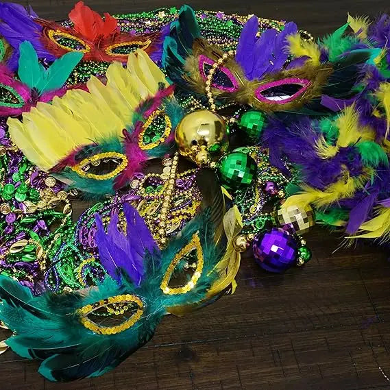4E’s Novelty 50-Pack Feathered Mardi Gras Masks for Adults Masquerade Party Accessories