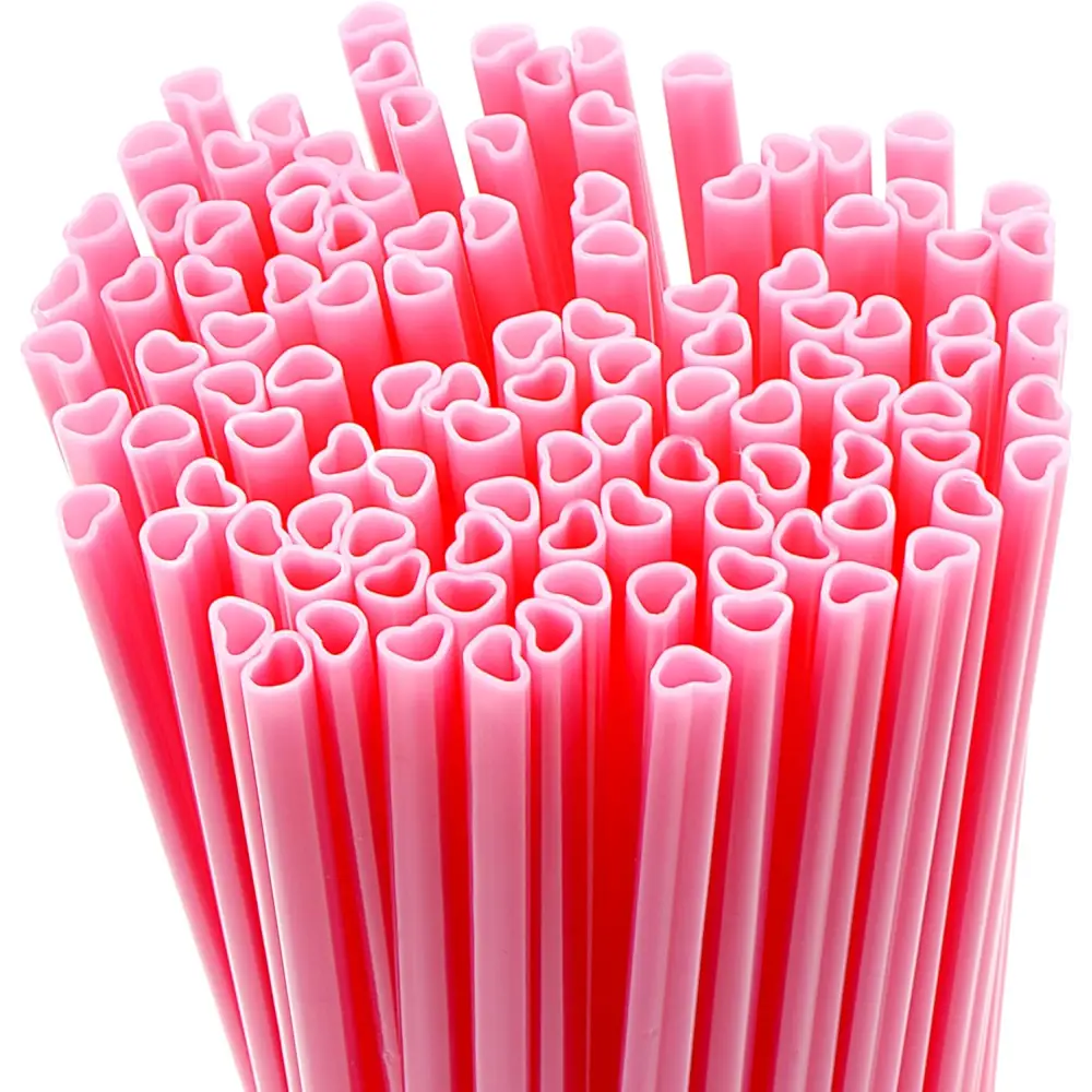 4E’s Novelty 50-Pcs Pink Heart Straws & Doilies – Perfect for Valentines & Wedding Decorations