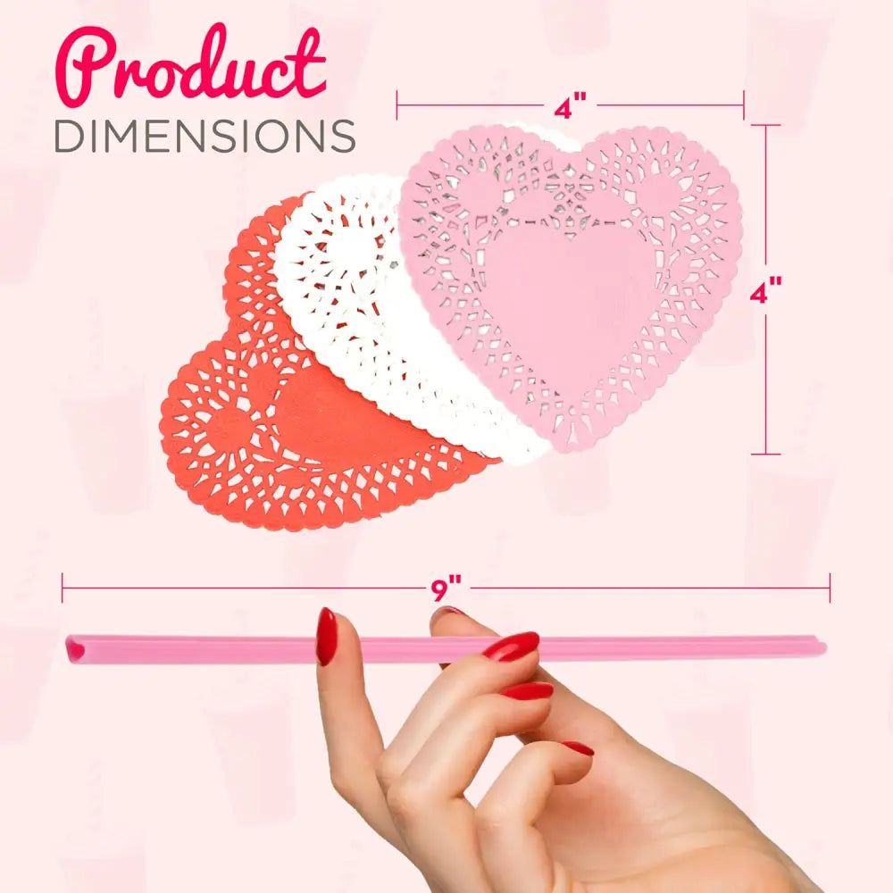 4E’s Novelty 50-Pcs Pink Heart Straws & Doilies – Perfect for Valentines & Wedding Decorations