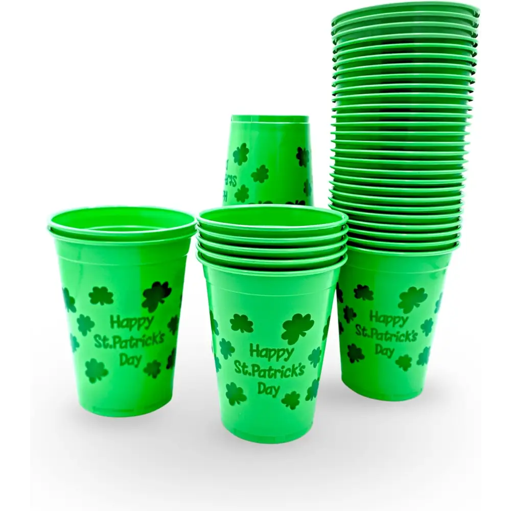 4E’s Novelty 50 Pcs St. Patrick’s Day Party Cups – Shamrock 16 Oz Disposable Plastic Cups for Events