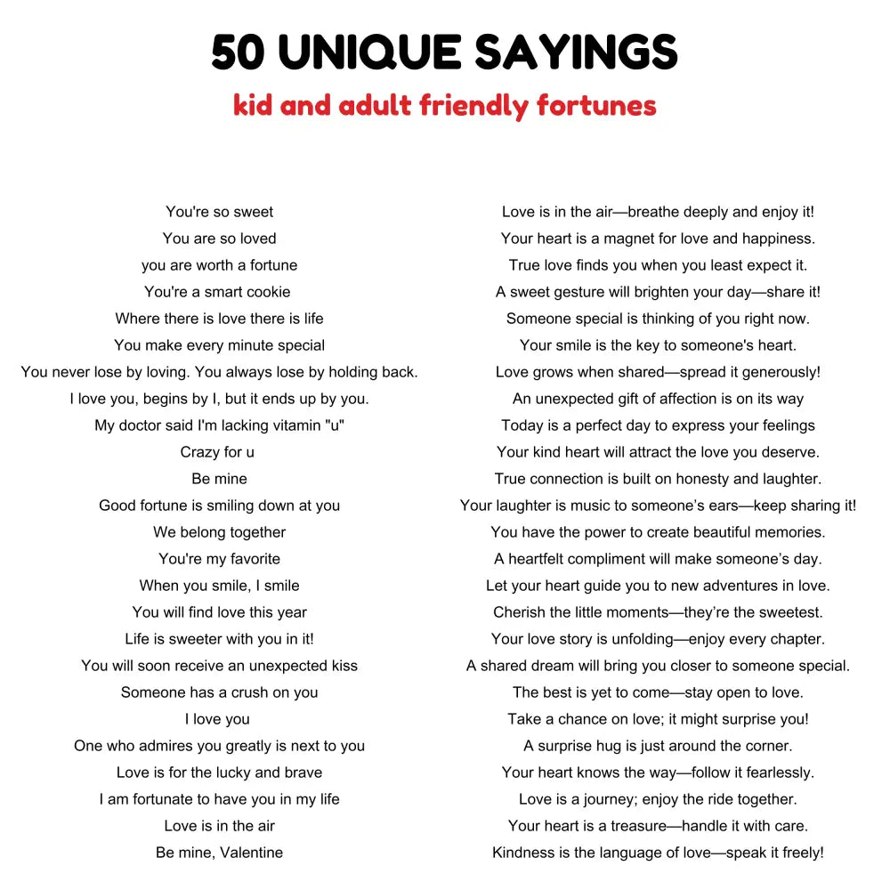 4E’s Novelty 50 Valentine Fortune Cookies – Individually Wrapped Non-Candy Treats for Parties