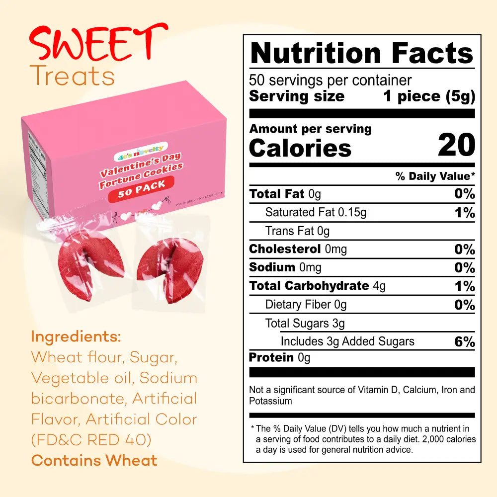 4E’s Novelty 50 Valentine Fortune Cookies – Individually Wrapped Non-Candy Treats for Parties