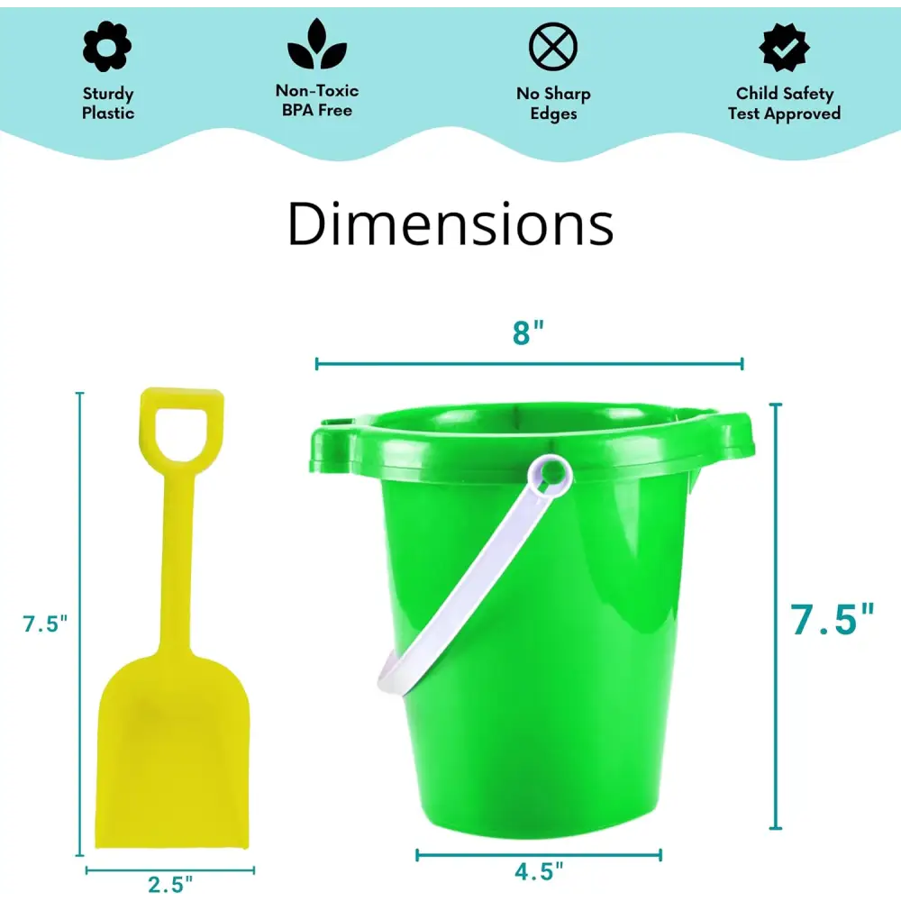 4E’s Novelty 6 Pack Beach Buckets with Shovels – 7.5’’ Sand Pails & Shovels for Kids’ Outdoor Play