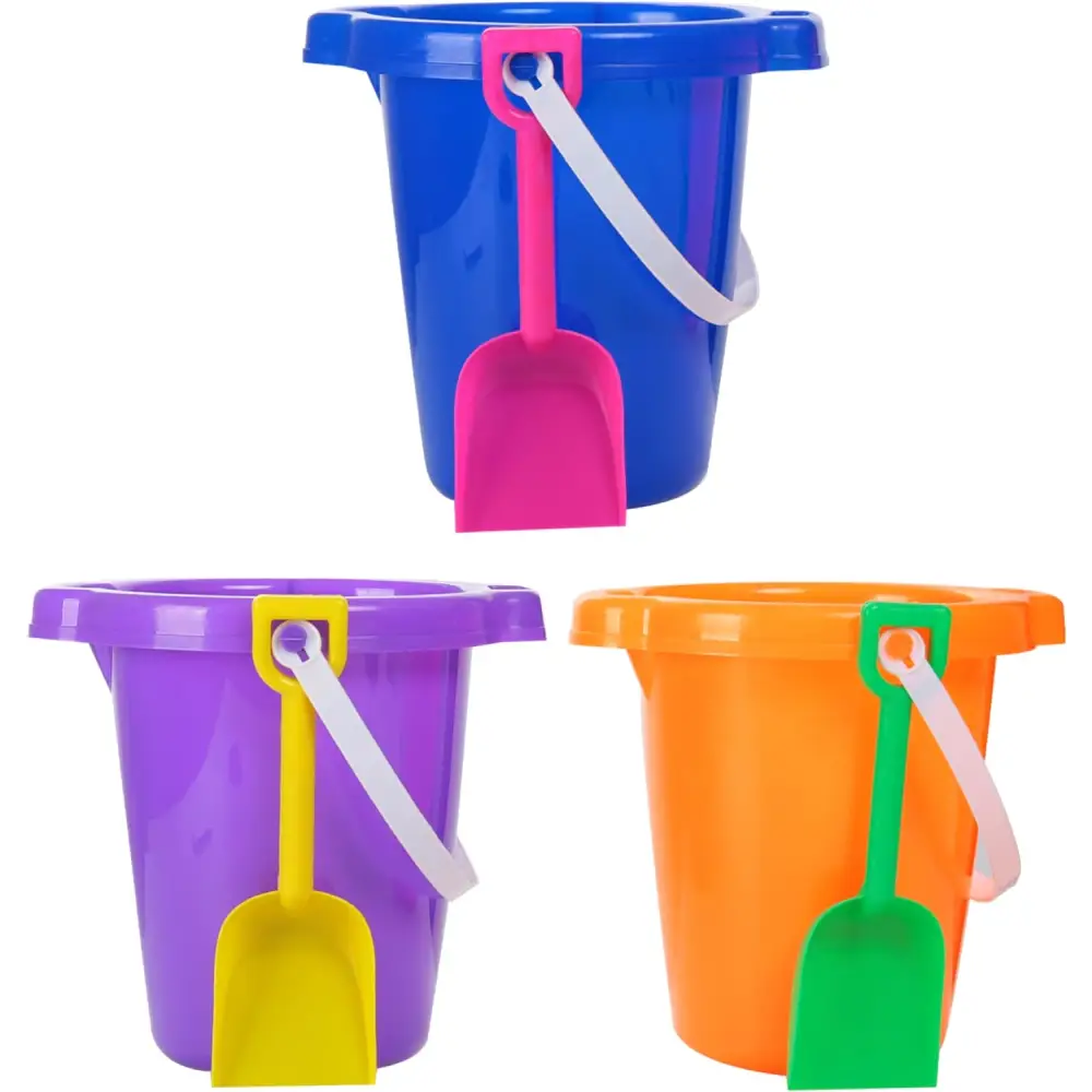 4E’s Novelty 6 Pack Beach Buckets with Shovels – 7.5’’ Sand Pails & Shovels for Kids’ Outdoor Play