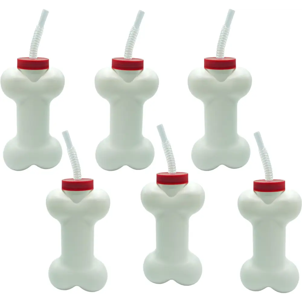 4E’s Novelty 6 Pack Dog Bone Cups with Straws – 14oz Bone Shaped Cups for Dog Themed Parties - Party Favors