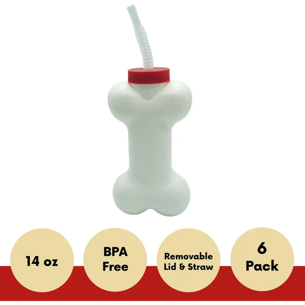 4E’s Novelty 6 Pack Dog Bone Cups with Straws – 14oz Bone Shaped Cups for Dog Themed Parties - Party Favors