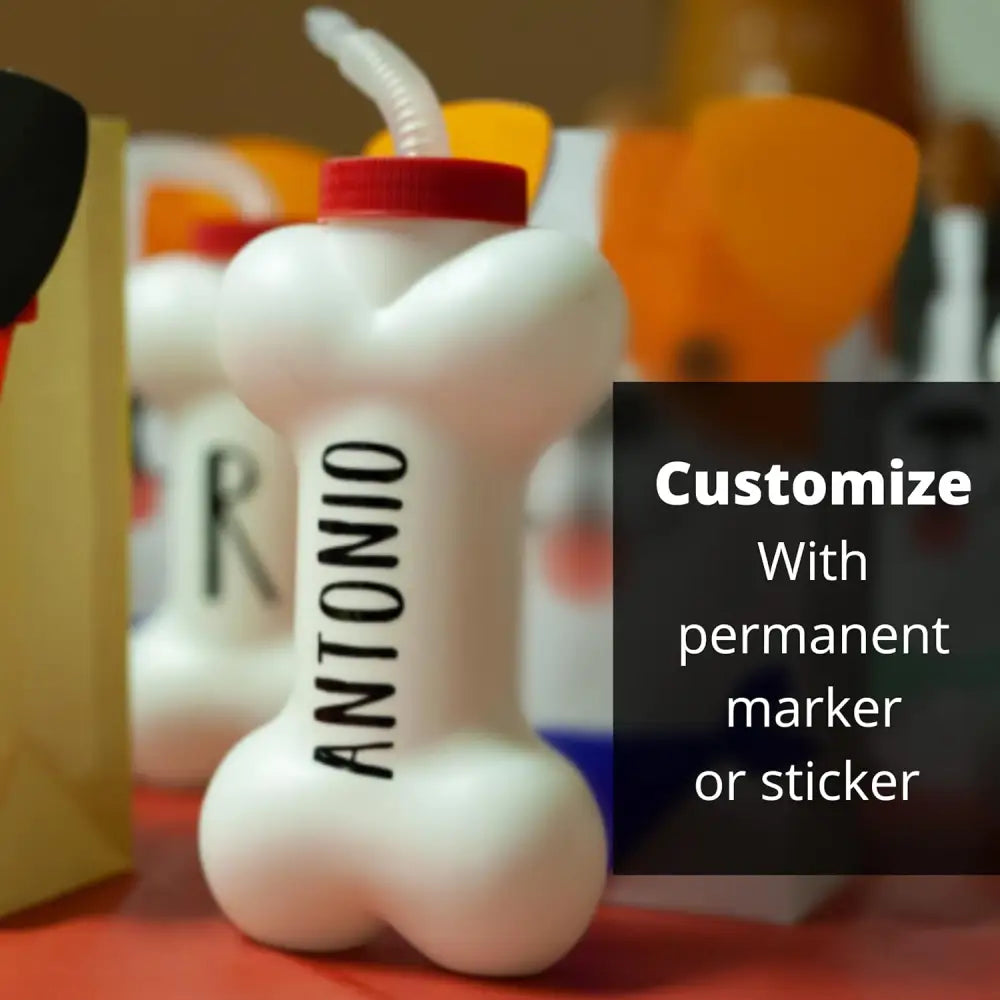 4E’s Novelty 6 Pack Dog Bone Cups with Straws – 14oz Bone Shaped Cups for Dog Themed Parties - Party Favors