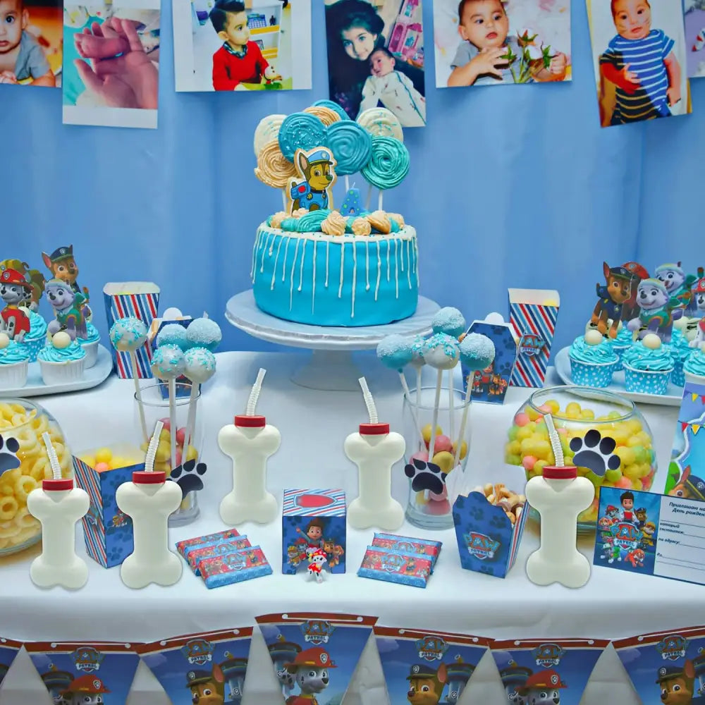 4E’s Novelty 6 Pack Dog Bone Cups with Straws – 14oz Bone Shaped Cups for Dog Themed Parties - Party Favors