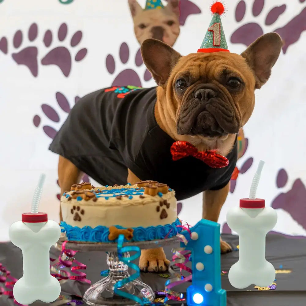 4E’s Novelty 6 Pack Dog Bone Cups with Straws – 14oz Bone Shaped Cups for Dog Themed Parties - Party Favors