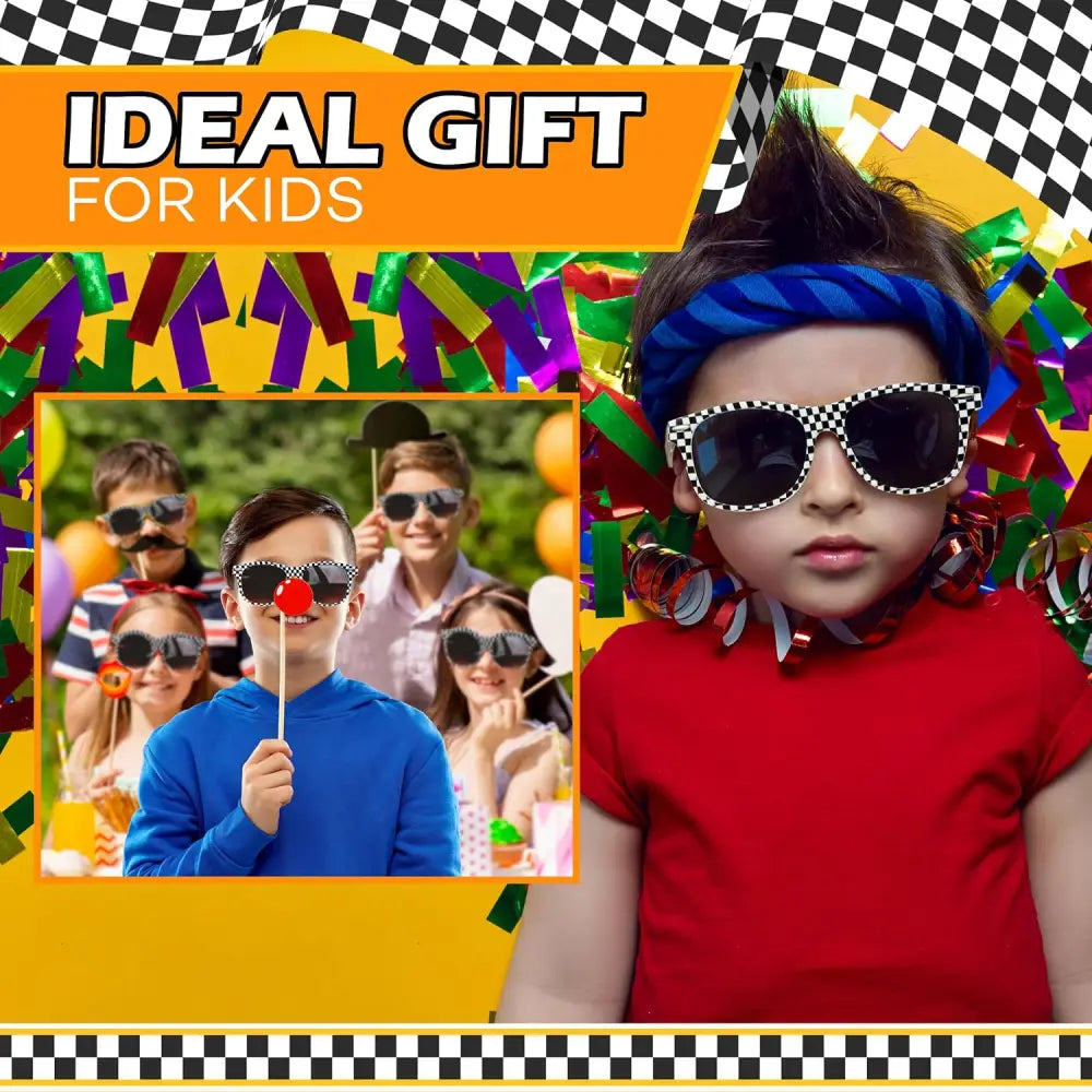 Checkered Sunglasses for Men, Women, and Kids - Includes 6 pcs Sunglasses, Perfect Race Car Party Favors