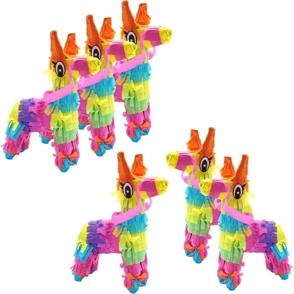 4E’s Novelty 6 Pack Mini Pinatas – Mexican Pinata Decor Donkey & Llama Pinatas for Fiesta & Parties