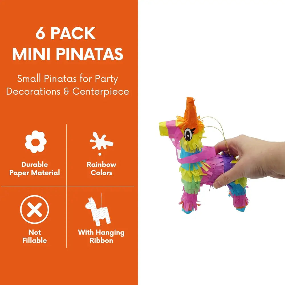 4E’s Novelty 6 Pack Mini Pinatas – Mexican Pinata Decor Donkey & Llama Pinatas for Fiesta & Parties