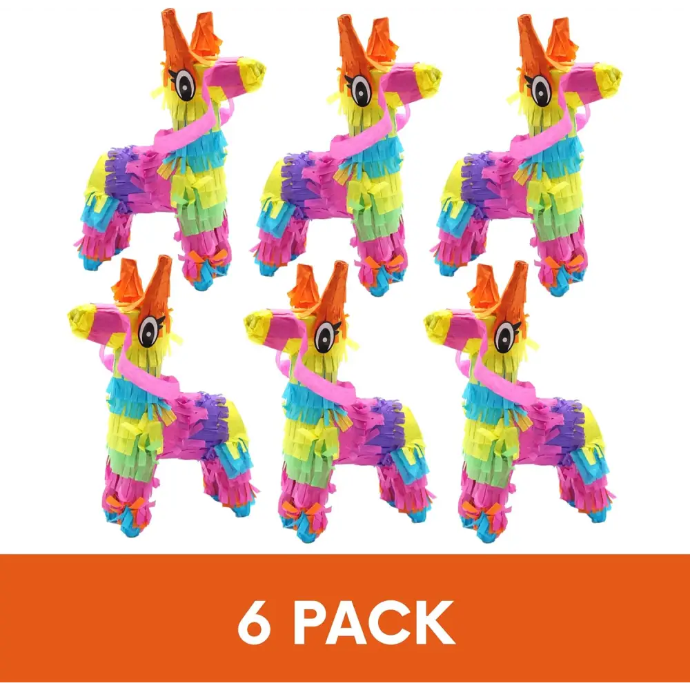 4E’s Novelty 6 Pack Mini Pinatas – Mexican Pinata Decor Donkey & Llama Pinatas for Fiesta & Parties