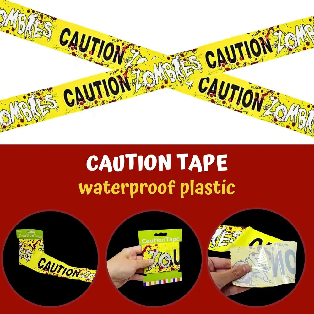 4E’s Novelty 6 pcs Cardstock Warning Signs - 11x14” Posters & 20 ft Caution Tape Roll - Halloween Decorations