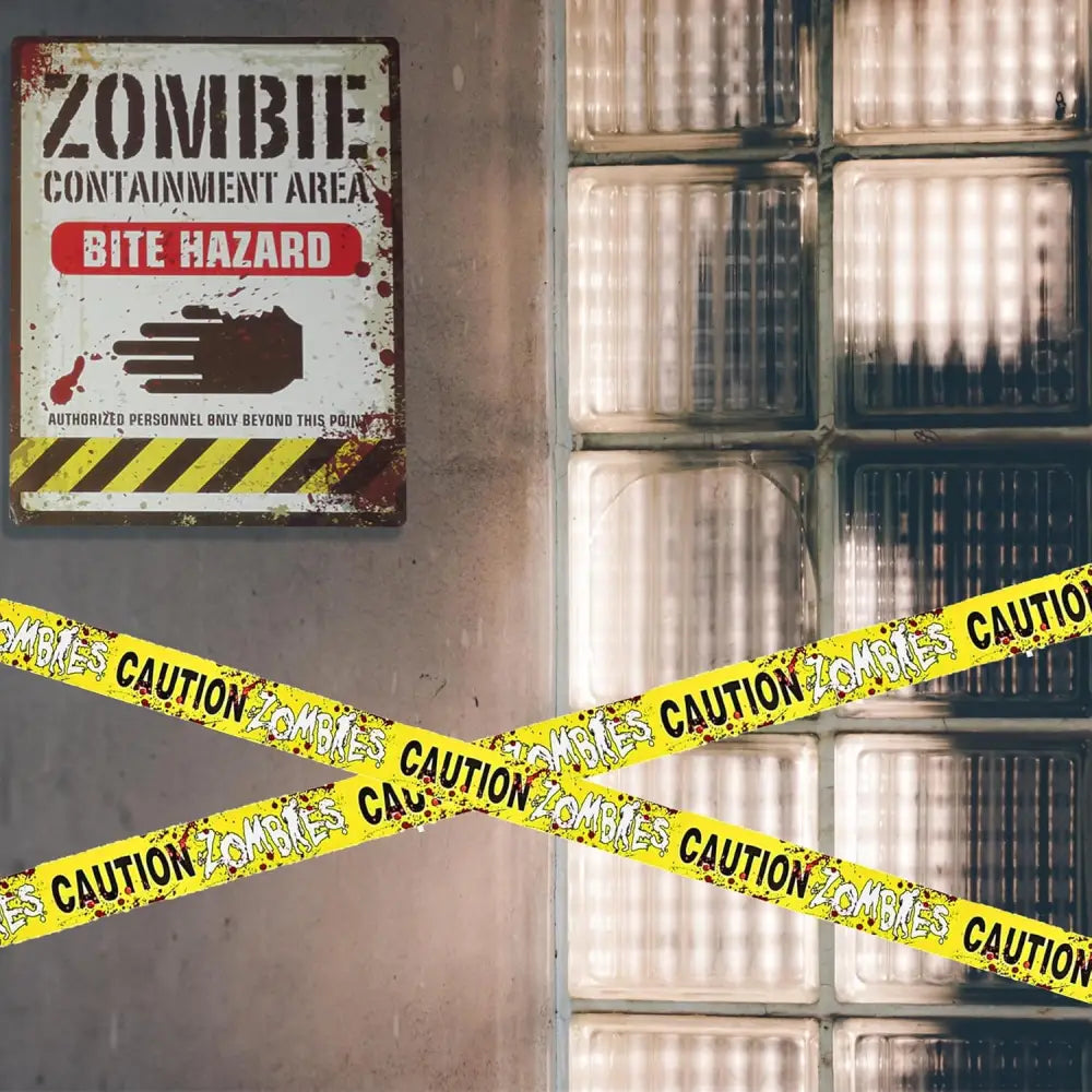 4E’s Novelty 6 pcs Cardstock Warning Signs - 11x14” Posters & 20 ft Caution Tape Roll - Halloween Decorations