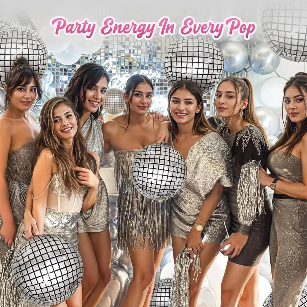 4Eโs Novelty 6 PCS Silver 22 Inch Disco Balloons Perfect for Disco Party Decorations