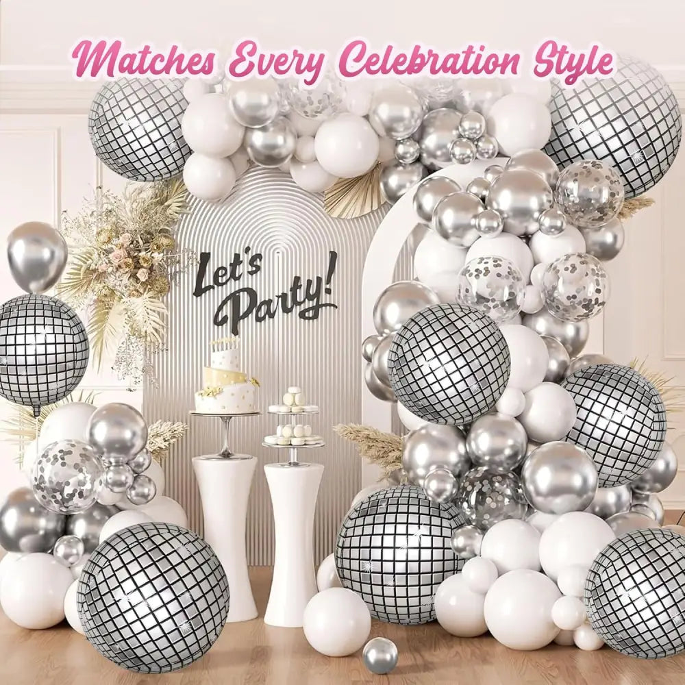 4Eโs Novelty 6 PCS Silver 22 Inch Disco Balloons Perfect for Disco Party Decorations