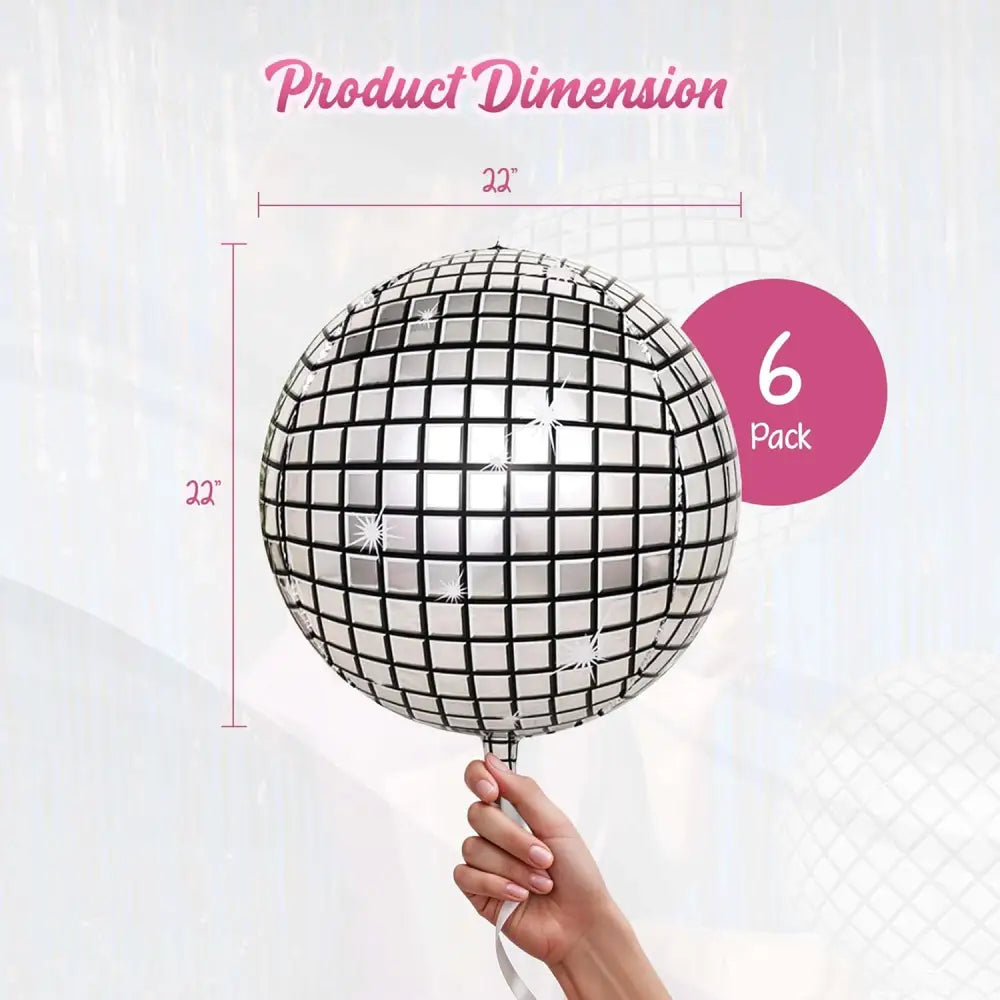 4Eโs Novelty 6 PCS Silver 22 Inch Disco Balloons Perfect for Disco Party Decorations