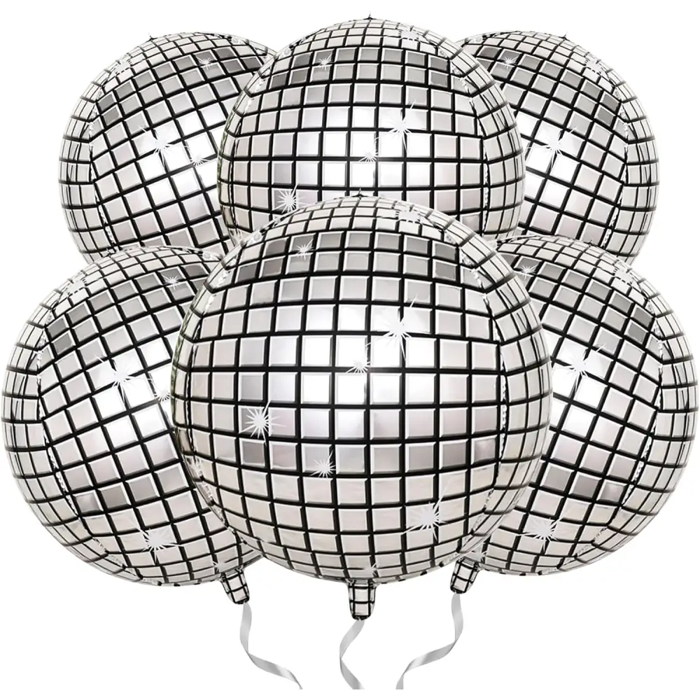 4Eโs Novelty 6 PCS Silver 22 Inch Disco Balloons Perfect for Disco Party Decorations