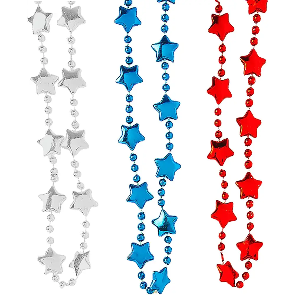4E’s Novelty 72 Pack Beaded Necklace – Red White Blue 4th of July Accessories