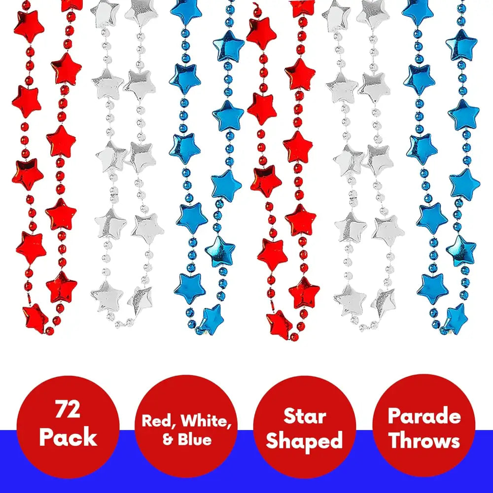 4E’s Novelty 72 Pack Beaded Necklace – Red White Blue 4th of July Accessories