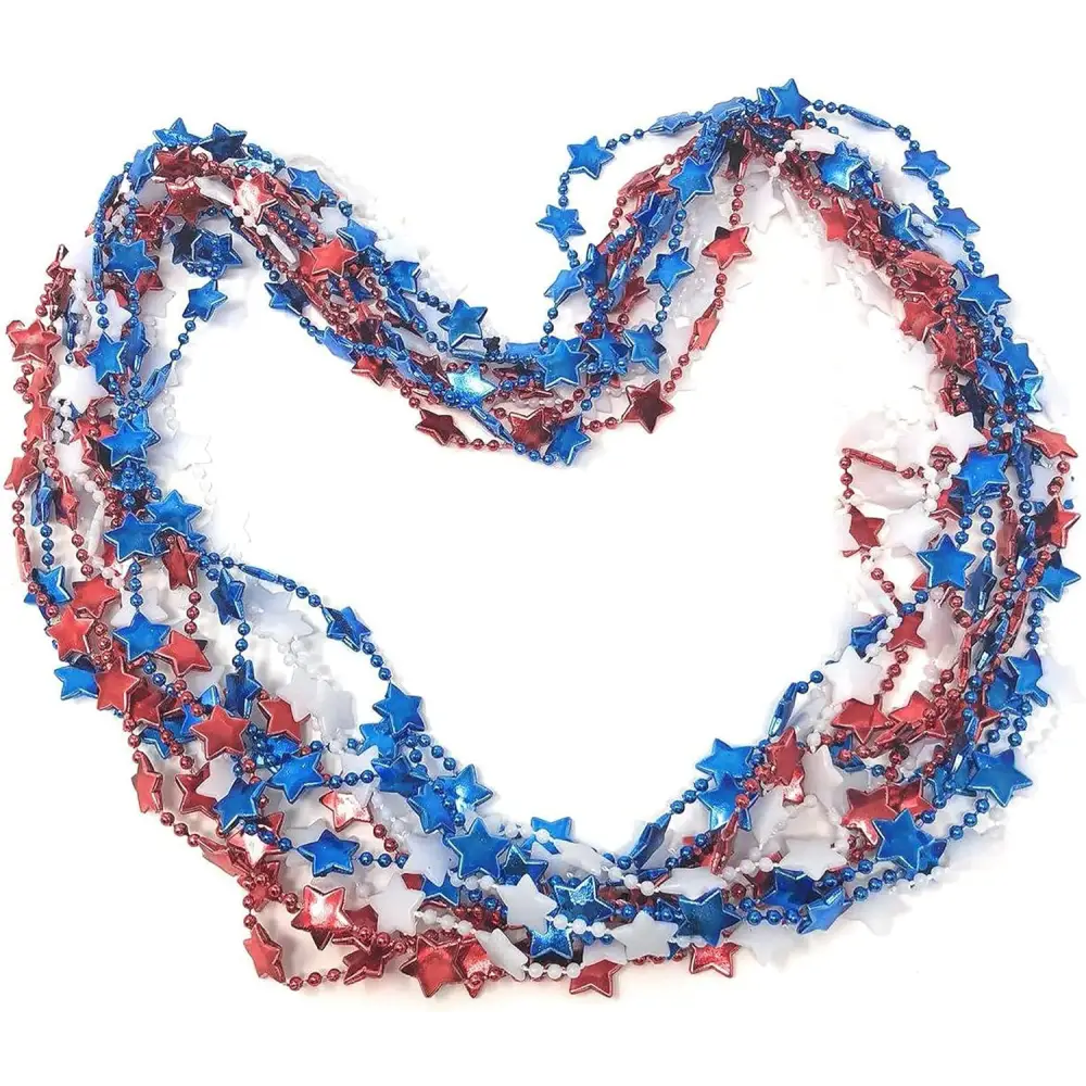 4E’s Novelty 72 Pack Beaded Necklace – Red White Blue 4th of July Accessories