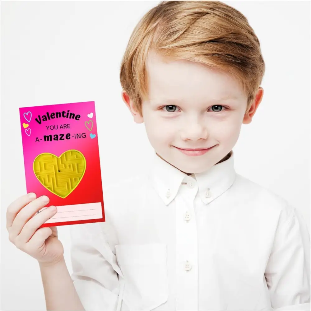 4E’s Novelty 72-Pack Heart Maze Valentine Cards – Bulk Party Favors for Kids’ School Exchange