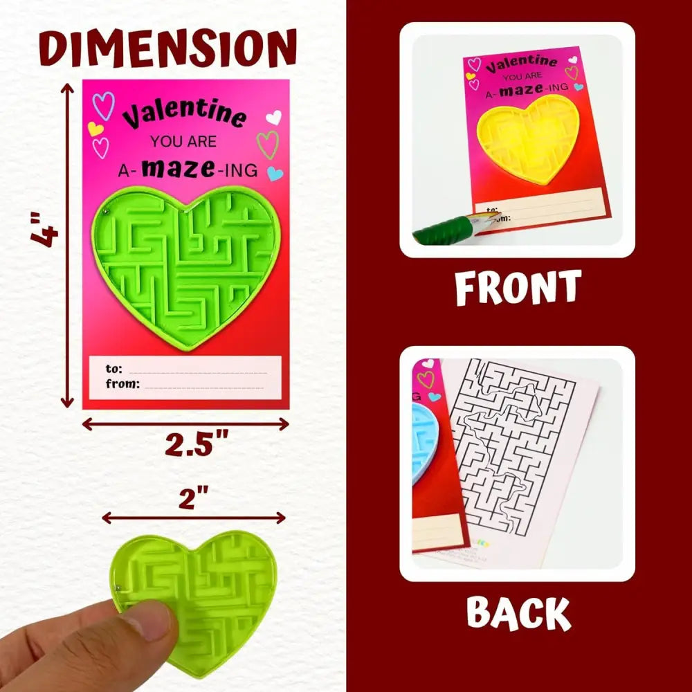 4E’s Novelty 72-Pack Heart Maze Valentine Cards – Bulk Party Favors for Kids’ School Exchange