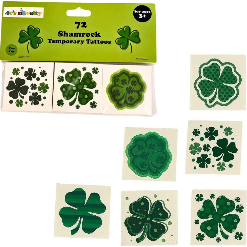 4E’s Novelty 72-Pack Shamrock Tattoos – St. Patrick’s Day Party Favors for Kids Pre-Cut Designs