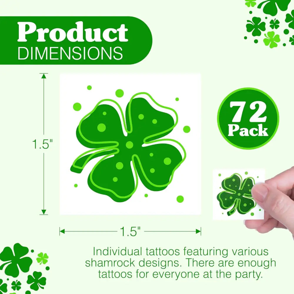4E’s Novelty 72-Pack Shamrock Tattoos – St. Patrick’s Day Party Favors for Kids Pre-Cut Designs