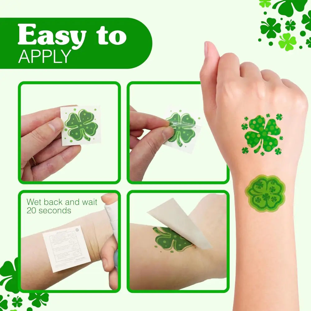 4E’s Novelty 72-Pack Shamrock Tattoos – St. Patrick’s Day Party Favors for Kids Pre-Cut Designs