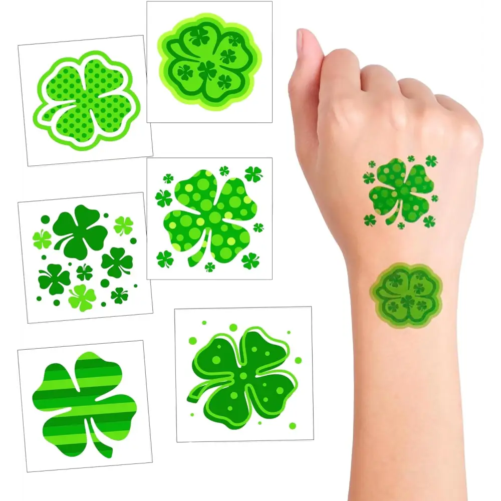 4E’s Novelty 72-Pack Shamrock Tattoos – St. Patrick’s Day Party Favors for Kids Pre-Cut Designs