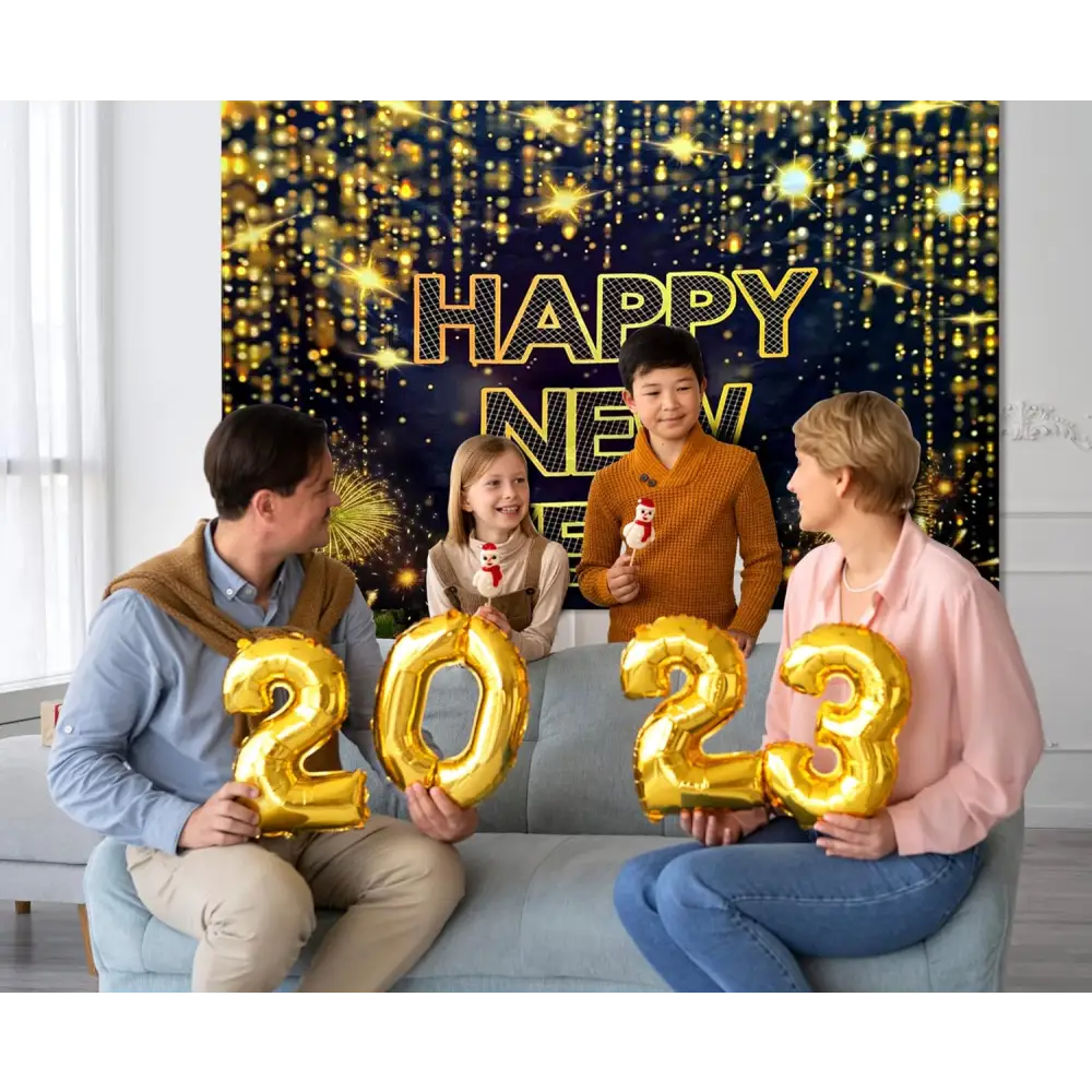 4E’s Novelty 72’’x44’’ Happy New Year Banner 2025 - Indoor/Outdoor NYE Backdrop for Party Decorations