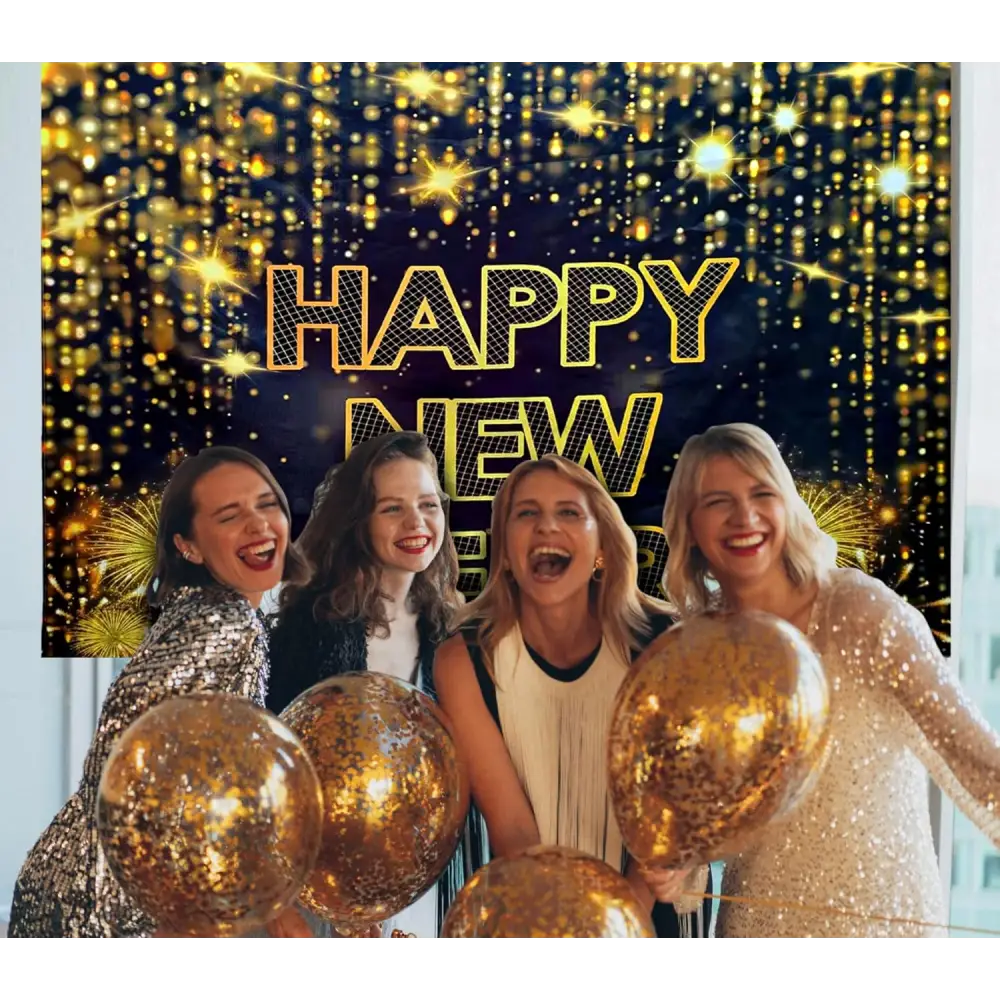 4E’s Novelty 72’’x44’’ Happy New Year Banner 2025 - Indoor/Outdoor NYE Backdrop for Party Decorations