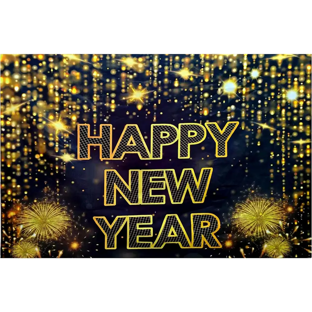 4E’s Novelty 72’’x44’’ Happy New Year Banner 2025 - Indoor/Outdoor NYE Backdrop for Party Decorations