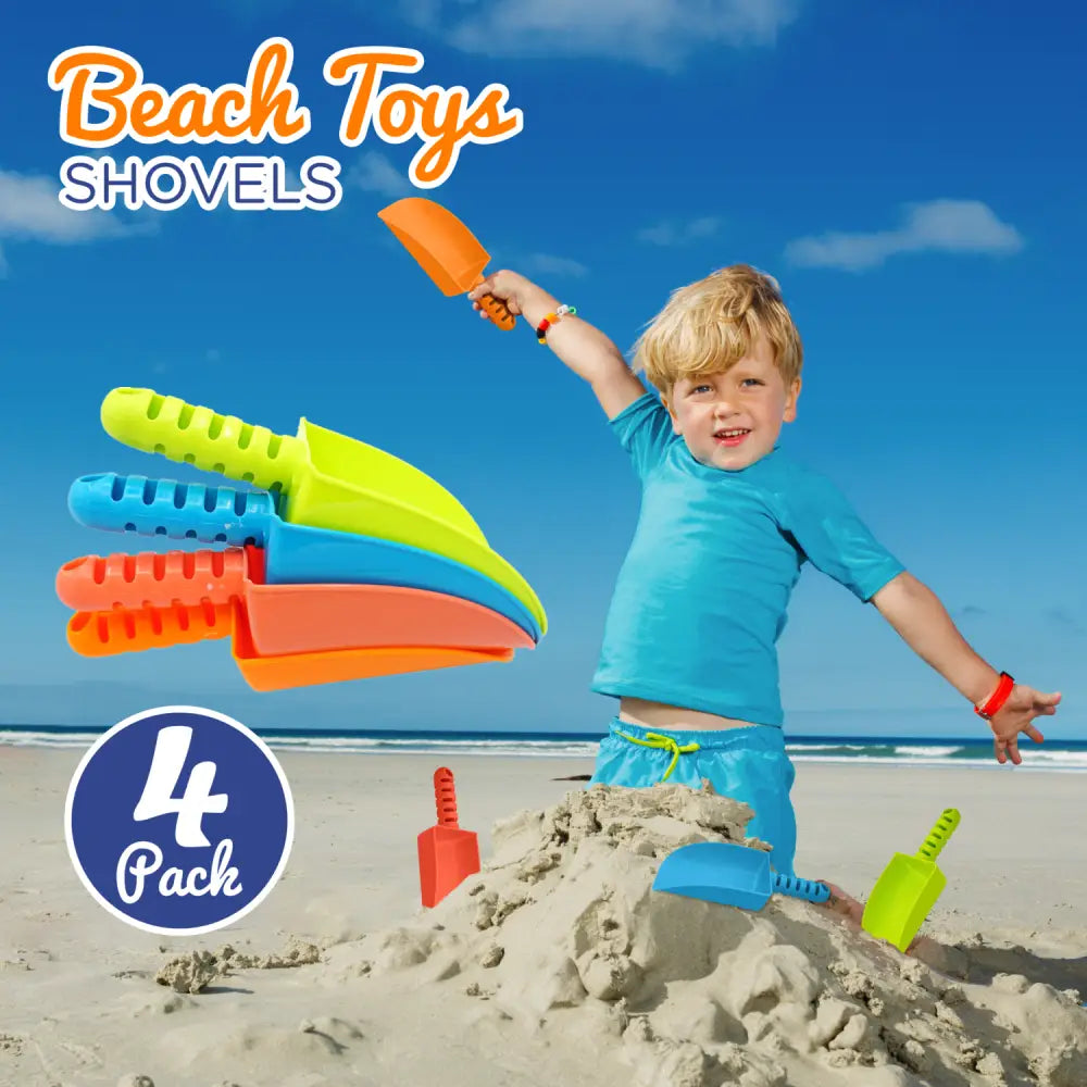 4E’s Novelty 8’’ Plastic Shovels for Kids – 4 Pack Beach & Garden Fun