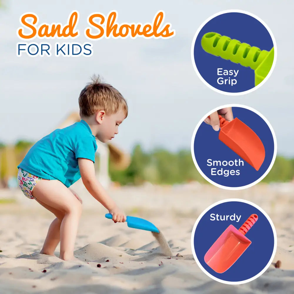 4E’s Novelty 8’’ Plastic Shovels for Kids – 4 Pack Beach & Garden Fun