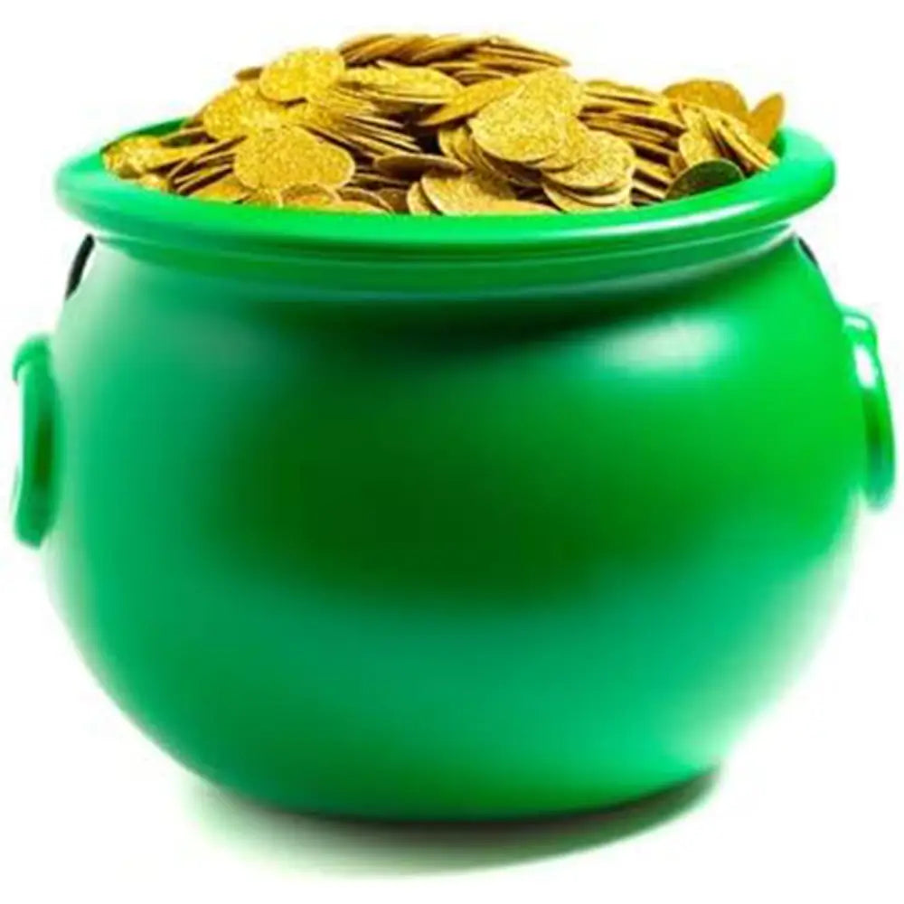 4E’s Novelty 8’’ St. Patrick’s Day Pot of Gold Decoration – Plastic Bucket with Handle for Party Decor